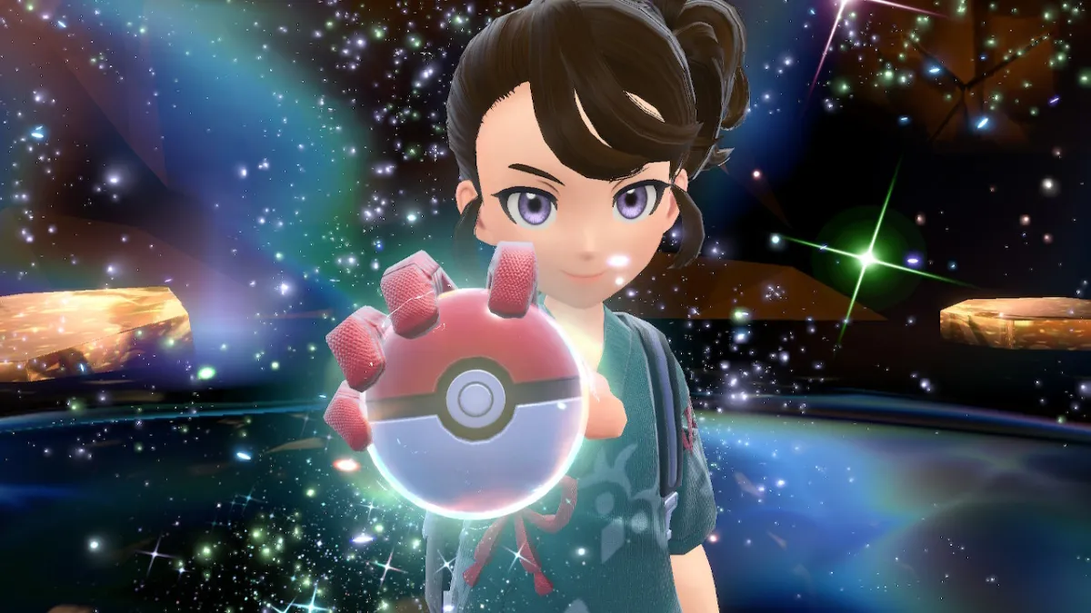 holding a pokeball in a tera raid battle