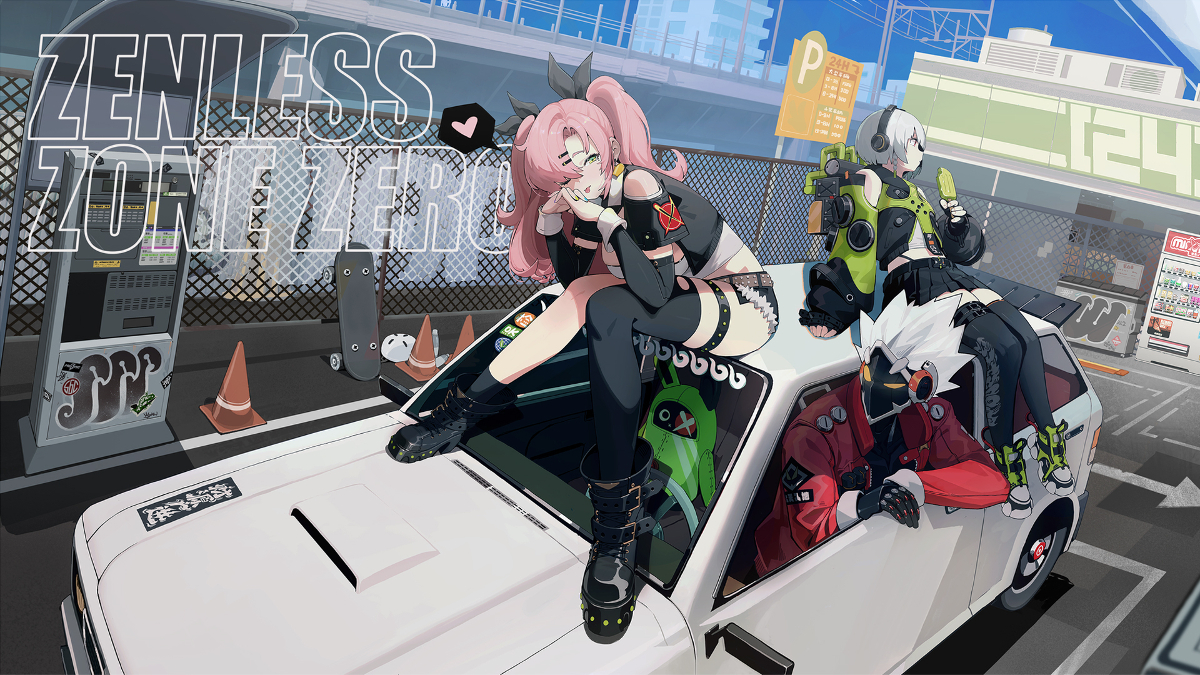 Image of 74840 characters on a car in Zenless Zone Zero artwork.